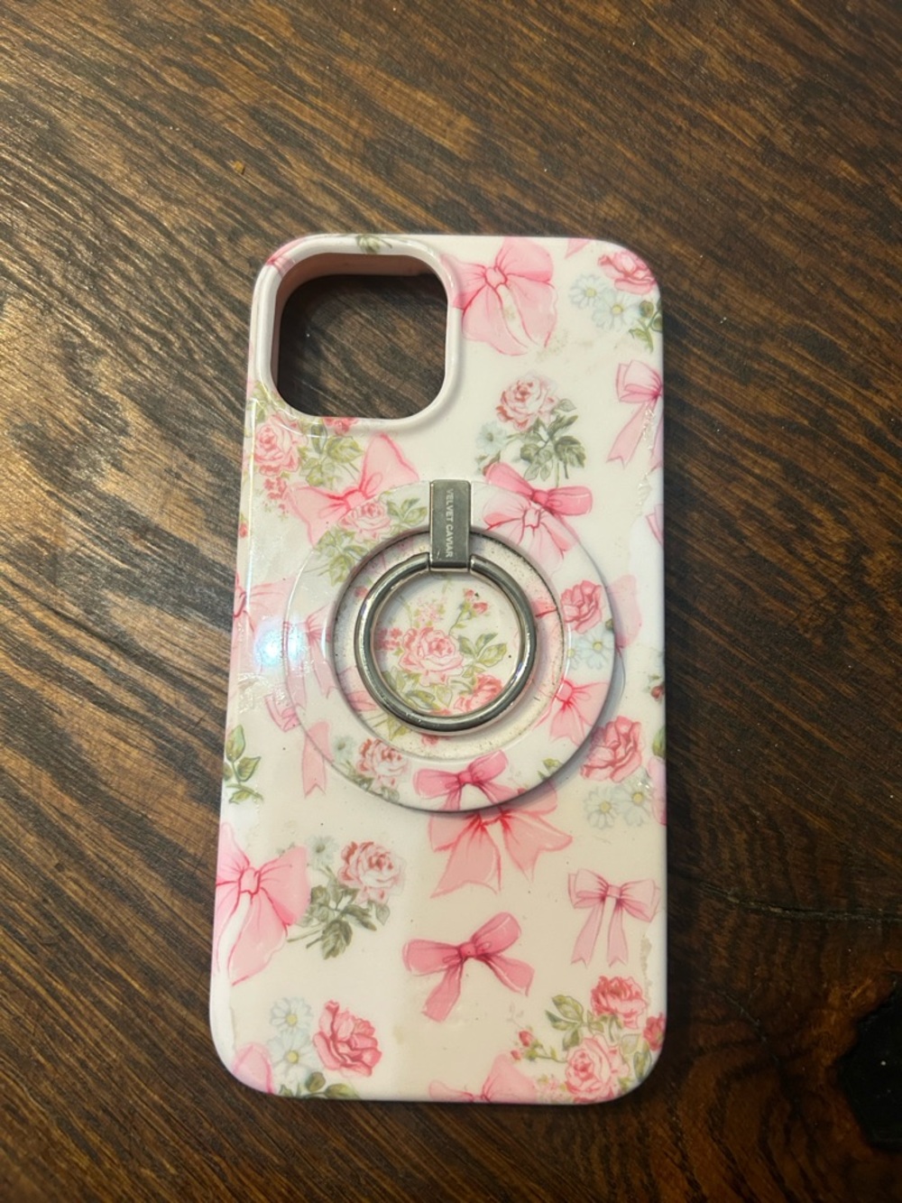 Velvet Caviar Pink Floral Bow iPhone 15 Case with Ring
